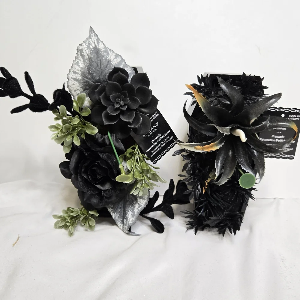 NEW Ashland Halloween premade goth succlents and flowers in black coffin‎ decor